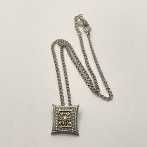 Vtg Butler FAC Silver Tone Art Deco Style Rhinestone Necklace 18” + .9” Pendant